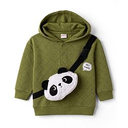 Babyhug 100% Cotton Knit Full Sleeves Checked Hooded T-Shirt & Jogger Set With Panda Applique - Green & Navy Blue