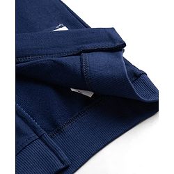 Babyhug 100% Cotton Knit Full Sleeves Striped & Bear Printed Winter Wear Set - Navy Blue & Brown