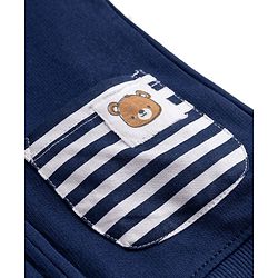 Babyhug 100% Cotton Knit Full Sleeves Striped & Bear Printed Winter Wear Set - Navy Blue & Brown