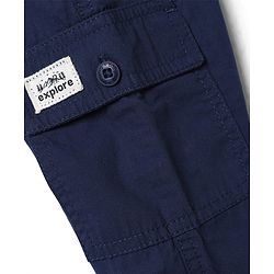 Babyhug 100% Cotton Woven Full Length Pants With Cargo Pockets - Navy Blue