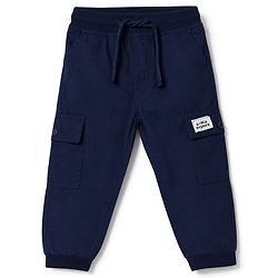 Babyhug 100% Cotton Woven Full Length Pants With Cargo Pockets - Navy Blue