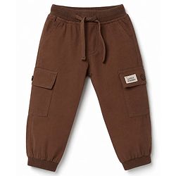 Babyhug 100% Cotton Woven Full Length Pants With Cargo Pockets - Navy Blue
