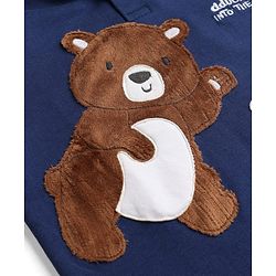 Babyhug 100% Cotton Terry Knit Full Sleeves Hooded T-Shirt & Lounge Pant Set with Bear Print - Navy