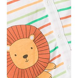 Babyhug 100% Cotton Interlock Knit Full Sleeves Striped T-Shirt & Pant Set With Animal Print - Multicolor
