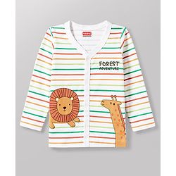 Babyhug 100% Cotton Interlock Knit Full Sleeves Striped T-Shirt & Pant Set With Animal Print - Multicolor