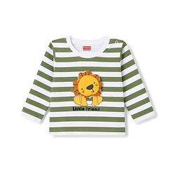 Babyhug Interlock Knit Full Sleeves Striped T-Shirt & Lounge Pant Set with Lion Applique - Multicolour