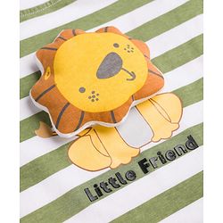 Babyhug Interlock Knit Full Sleeves Striped T-Shirt & Lounge Pant Set with Lion Applique - Multicolour