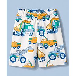 Babyhug Cotton Knit Half Sleeves Vehicles Printed Co-Ords T-Shirt & Shorts Night Suit - Cream