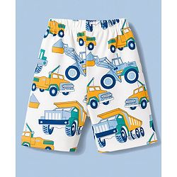 Babyhug Cotton Knit Half Sleeves Vehicles Printed Co-Ords T-Shirt & Shorts Night Suit - Cream
