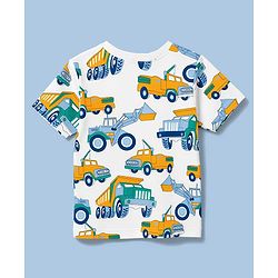 Babyhug Cotton Knit Half Sleeves Vehicles Printed Co-Ords T-Shirt & Shorts Night Suit - Cream