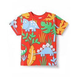 Babyhug 100% Cotton Knit Half Sleeves Dino Printed Co-Ords T-Shirt & Shorts Night Suit - Red