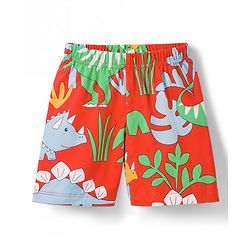 Babyhug 100% Cotton Knit Half Sleeves Dino Printed Co-Ords T-Shirt & Shorts Night Suit - Red