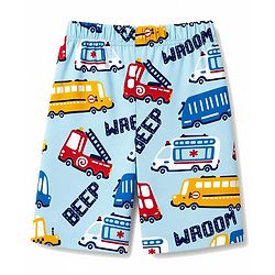 Babyhug 100% Cotton Knit Half Sleeves Vehicles Printed Co-Ords T-Shirt & Shorts Night Suit - Light Blue