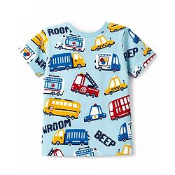 Babyhug 100% Cotton Knit Half Sleeves Vehicles Printed Co-Ords T-Shirt & Shorts Night Suit - Light Blue