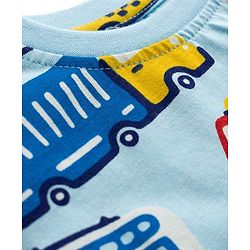 Babyhug 100% Cotton Knit Half Sleeves Vehicles Printed Co-Ords T-Shirt & Shorts Night Suit - Light Blue