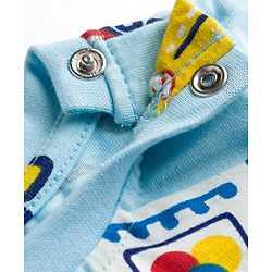 Babyhug 100% Cotton Knit Half Sleeves Vehicles Printed Co-Ords T-Shirt & Shorts Night Suit - Light Blue