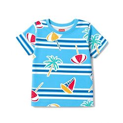 Babyhug 100% Cotton Knit Half Sleeves Co-ords Beach Printed T-Shirt & Shorts Night Suit - Blue