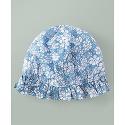 Babyhug Woven Sleeveless Floral Printed Frock With Bloomer & Bow Applique & Cap - White & Light Blue