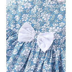 Babyhug Woven Sleeveless Floral Printed Frock With Bloomer & Bow Applique & Cap - White & Light Blue