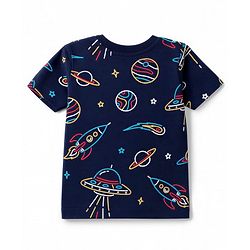 Babyhug Cotton Knit Half Sleeves Space Theme Printed Co-Ords T-Shirt & Shorts Night Suit - Navy Blue