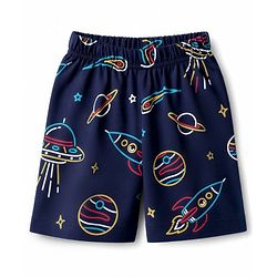 Babyhug Cotton Knit Half Sleeves Space Theme Printed Co-Ords T-Shirt & Shorts Night Suit - Navy Blue