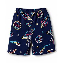 Babyhug Cotton Knit Half Sleeves Space Theme Printed Co-Ords T-Shirt & Shorts Night Suit - Navy Blue