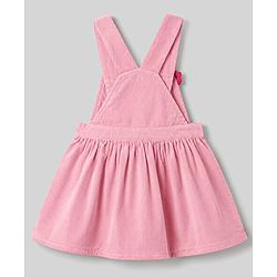 Babyhug Corduroy Woven Full Sleeves Polka Dots Printed & Floral Embroidered Frock With Inner Tee - Pink
