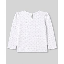 Babyhug Corduroy Woven Full Sleeves Polka Dots Printed & Floral Embroidered Frock With Inner Tee - Pink