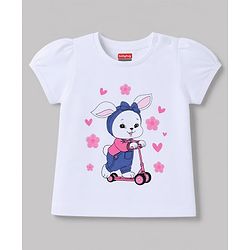 Babyhug 100% Cotton Knit Half Sleeves Bunny Printed T-Shirt & Shorts Night Suit - White