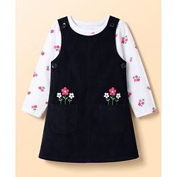 Babyhug Woven Full Sleeves Floral Printed & Embroidered Frock With Inner Tee - Multicolor