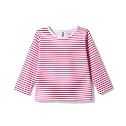 Babyhug Denim Woven Full Sleeves Cherry Embroidered & Striped Frock With Inner Tee - Navy Blue