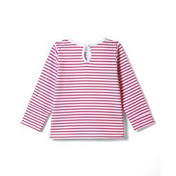 Babyhug Denim Woven Full Sleeves Cherry Embroidered & Striped Frock With Inner Tee - Navy Blue