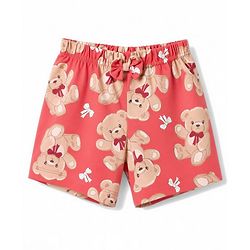 Babyhug 100% Cotton Knit Half Sleeves T-Shirt & Shorts Night Suit Co-ords With Teddy Bear Print - Red