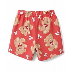 Babyhug 100% Cotton Knit Half Sleeves T-Shirt & Shorts Night Suit Co-ords With Teddy Bear Print - Red