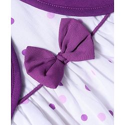 Babyhug 100% Cotton Woven Half Sleeves Polka Dots Printed Frock With Shrug & Bow Applique - White & Violet