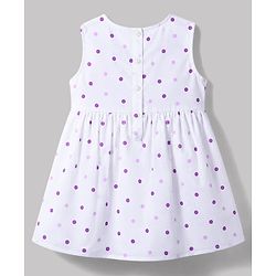 Babyhug 100% Cotton Woven Half Sleeves Polka Dots Printed Frock With Shrug & Bow Applique - White & Violet