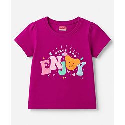 Babyhug 100% Cotton Knit Half Sleeves T-Shirt & Shorts Night Suit With Star & Text Print - Purple