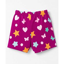 Babyhug 100% Cotton Knit Half Sleeves T-Shirt & Shorts Night Suit With Star & Text Print - Purple