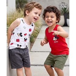 Babyhug Disney Single Jersey Knit Sleeveless Vests With Mickey Mouse Graphics Pack of 2 - Multicolor