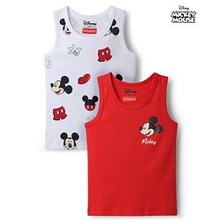 Babyhug Disney Single Jersey Knit Sleeveless Vests With Mickey Mouse Graphics Pack of 2 - Multicolor