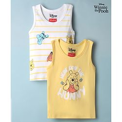 Babyhug Disney Single Jersey Knit Sleeveless Striped Vest With Winnie the Pooh Graphic Pack of 2 - White & Yellow