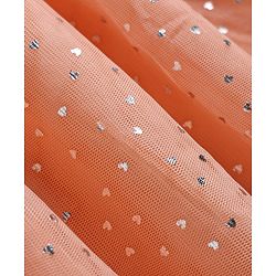 Babyhug Mesh Woven Half Sleeves Polka Dots Embellished Frock With Belt - Peach
