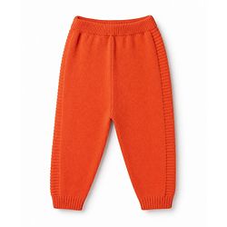 Babyhug Knit Full Sleeves Hooded  Sweater Set With Stripes - Orange
