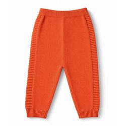 Babyhug Knit Full Sleeves Hooded  Sweater Set With Stripes - Orange