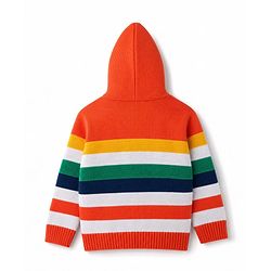 Babyhug Knit Full Sleeves Hooded  Sweater Set With Stripes - Orange