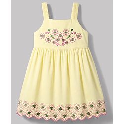 Babyhug Cotton Woven Sleeveless Floral Embroidered Frock - Yellow