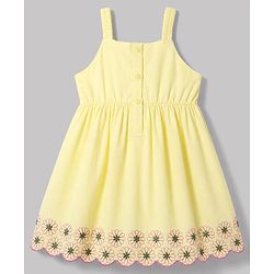 Babyhug Cotton Woven Sleeveless Floral Embroidered Frock - Yellow