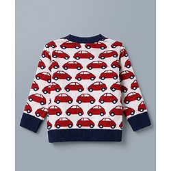 Babyhug  Knit Full Sleeves Car Design Sweater Set with Cap - Red