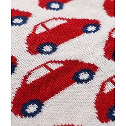 Babyhug  Knit Full Sleeves Car Design Sweater Set with Cap - Red