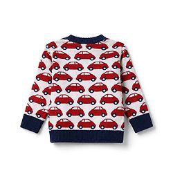 Babyhug  Knit Full Sleeves Car Design Sweater Set with Cap - Red